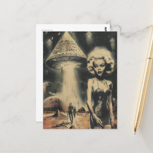 Blonde and the UFO Desert Scifi Fantasy Postcard