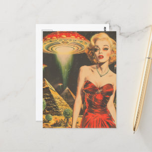 Blonde and the UFO Pyramid Desert Scifi Fantasy Postcard