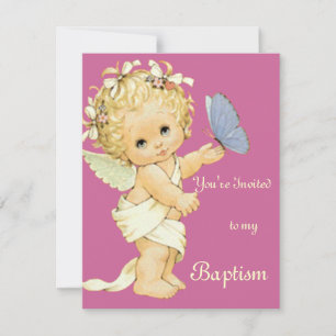 Blonde Angel baby with a butterfly. Invitation