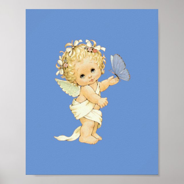 Blonde Angel baby with a butterfly.  Poster (Front)