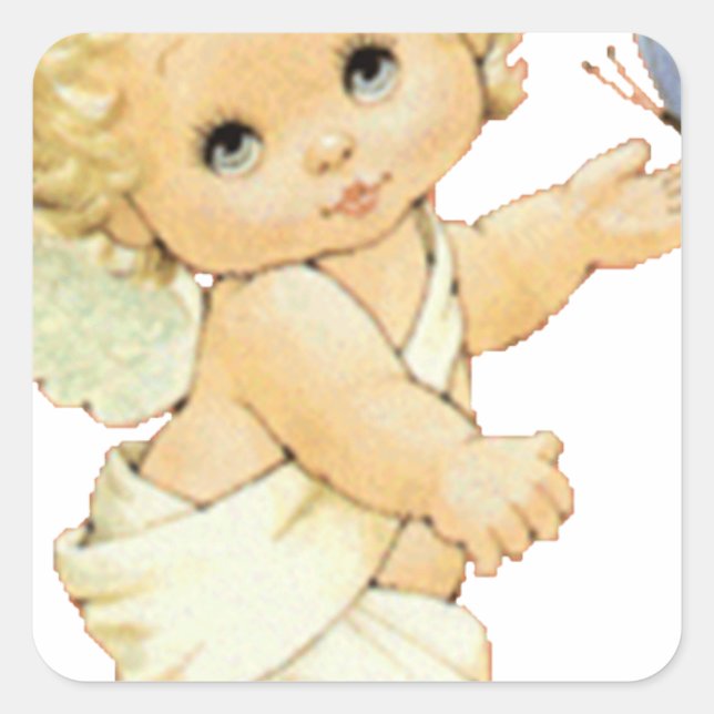 Blonde Angel baby with a butterfly. Square Sticker (Front)