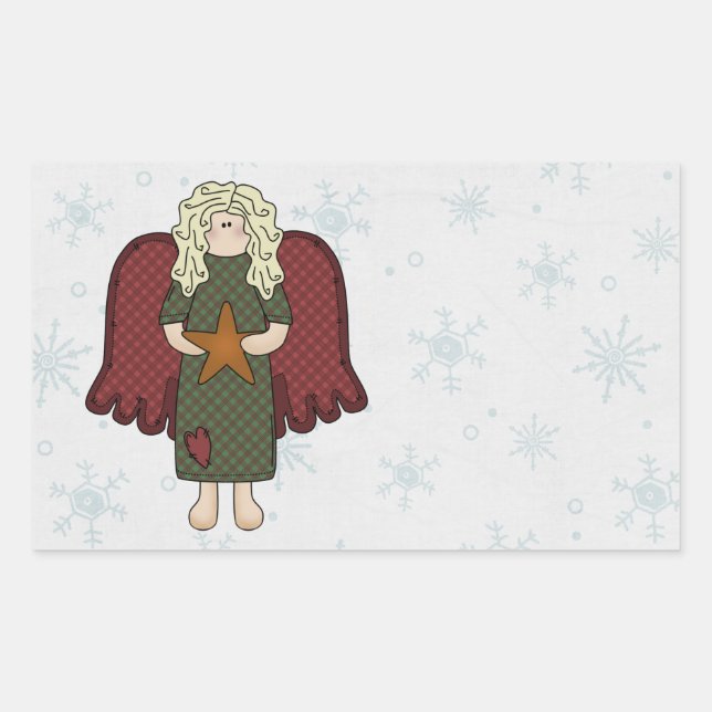 Blonde Angel with Star Rectangular Sticker (Front)