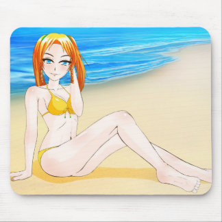 Blonde Anime Girl At The Beach Mousepad