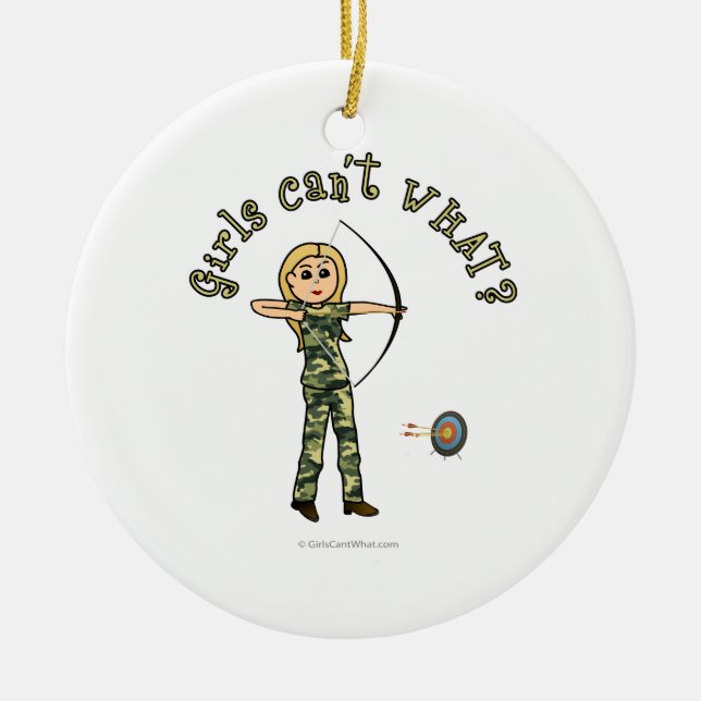 Blonde Archery in Camouflage Ceramic Tree Decoration (Front)