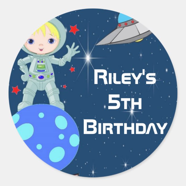 Blonde Astronaut Boy Party Favour Labels (Front)