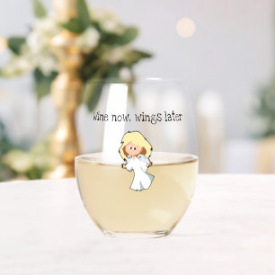 Blonde Baby Angel, Christmas Cartoon for Holidays Stemless Wine Glass