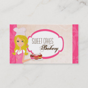 Blonde Baker on Pink Brown Cup Cakes Business Card
