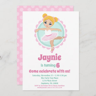 Blonde Ballerina Ballet Dancing Birthday Party Invitation
