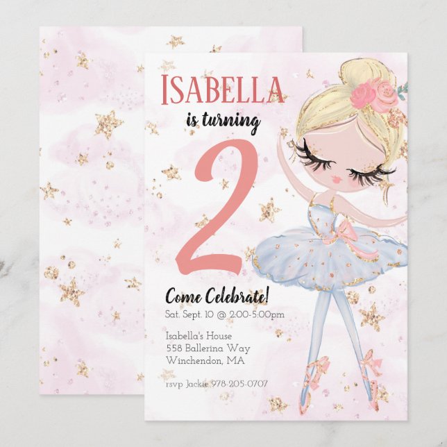Blonde Ballerina Birthday Party Invitation (Front/Back)