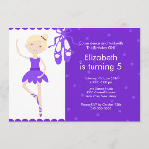 Blonde Ballerina Dance Birthday Invitation Purple