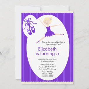 Blonde Ballerina Dance Birthday Invitation Purple