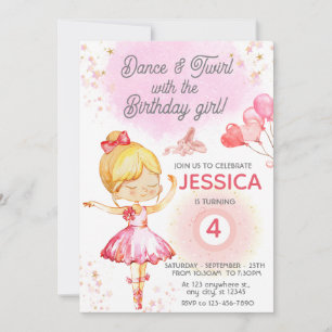 Blonde Ballerina girl birthday ballet  Invitation
