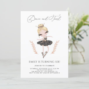 Blonde Ballerina in Black Dress Glitter Birthday Invitation