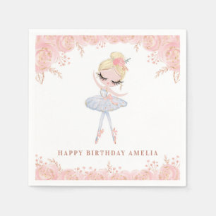 Blonde Ballerina in White Dress Floral Birthday Napkin