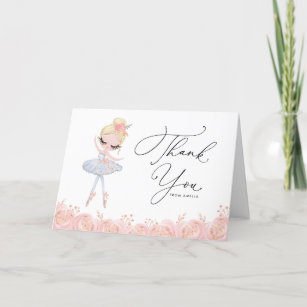 Blonde Ballerina in White Dress Floral Birthday Thank You Card