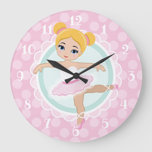 Blonde Ballerina - Pink Ballet Dancer Girl Large Clock (Front)