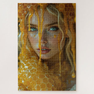Blonde Beautiful Goddess in a Honeycomb Glow Jigsaw Puzzle