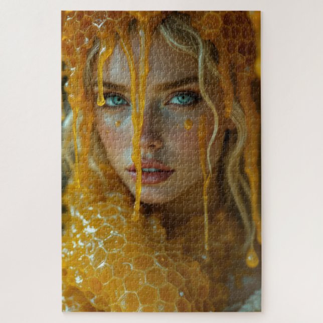 Blonde Beautiful Goddess in a Honeycomb Glow Jigsaw Puzzle (Vertical)