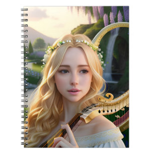 Blonde Beautiful Muse Playing a Harp Notebook