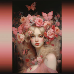 Blonde Beauty - A Woman's Portrait and Flowers Tissue Paper