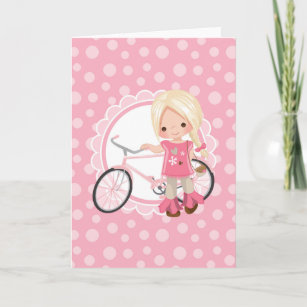 Blonde Bicycle Girl - Pink White Card