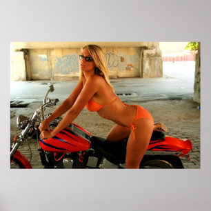 Blonde Biker Babe in a Bikini Poster