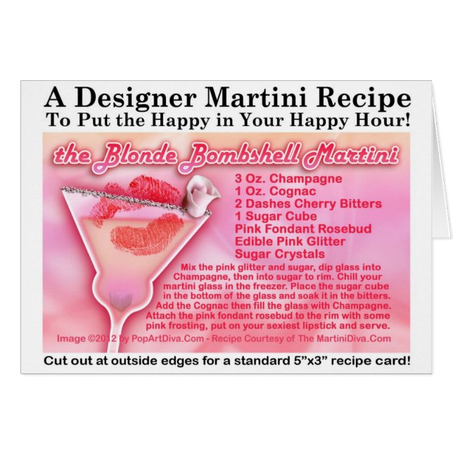 Blonde Bombshell Martini Recipe Greeting Card (Front Horizontal)