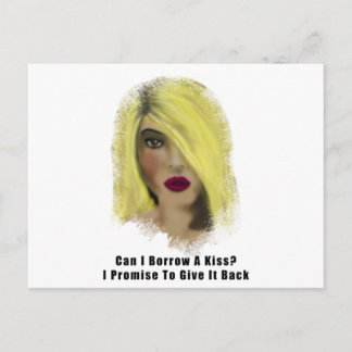 Blonde Bombshell Woman Borrow A Kiss Postcard