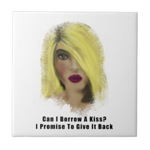 Blonde Bombshell Woman Borrow A Kiss Tile