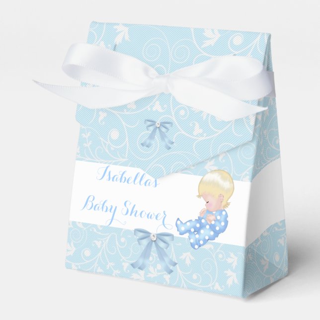 Blonde Boy Baby Shower Blue Cute Baby Favour Box (Front Side)