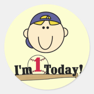 Blonde Boy Baseball 1st Birthday Tshirts Classic Round Sticker