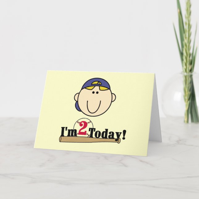 Blonde Boy Baseball 2nd Birthday Tshirts Card (Front)