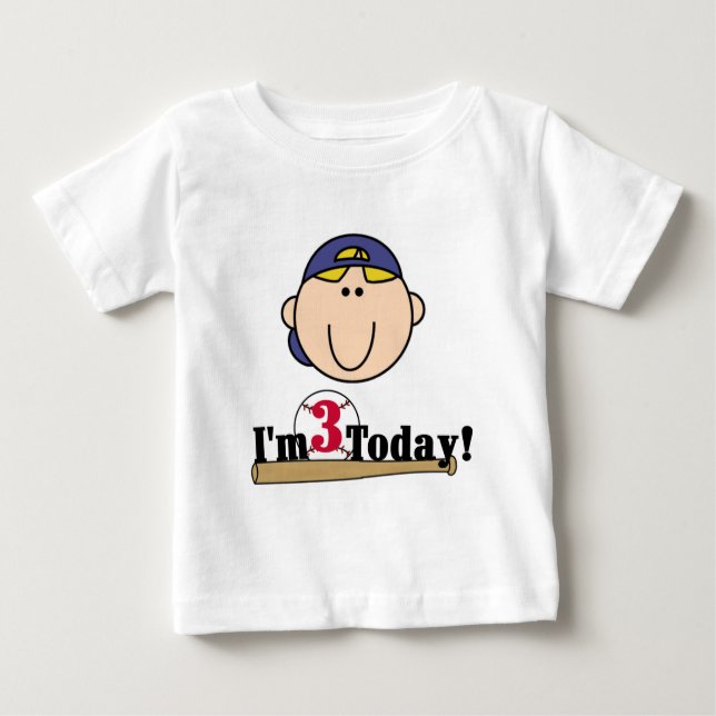 Blonde Boy Baseball 3rd Birthday Baby T-Shirt (Front)