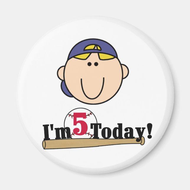 Blonde Boy Baseball 5th Birthday Magnet (Front)