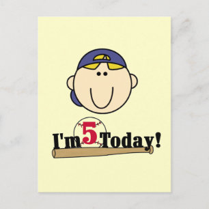 Blonde Boy Baseball 5th Birthday Postcard
