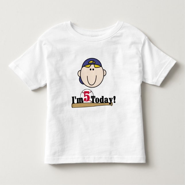 Blonde Boy Baseball 5th Birthday Toddler T-Shirt (Front)