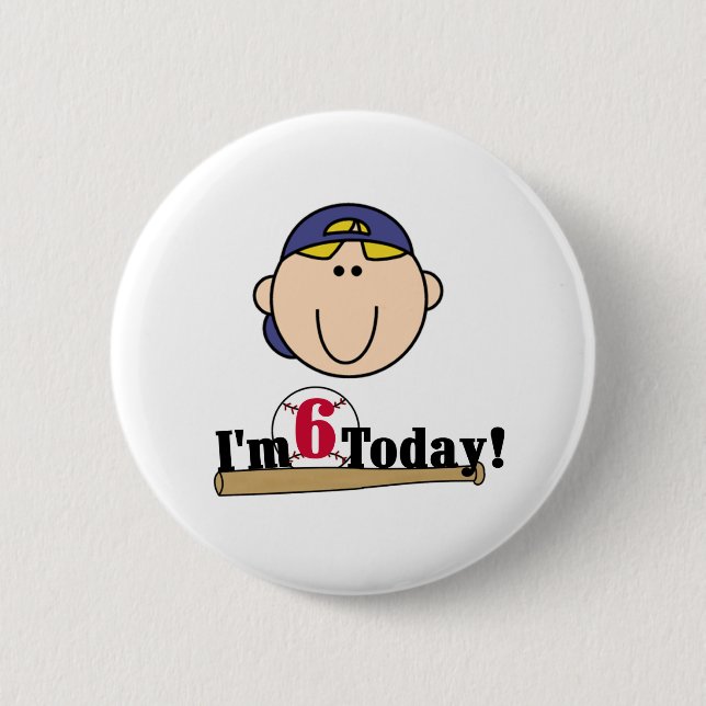 Blonde Boy Baseball 6th  Birthday 6 Cm Round Badge (Front)