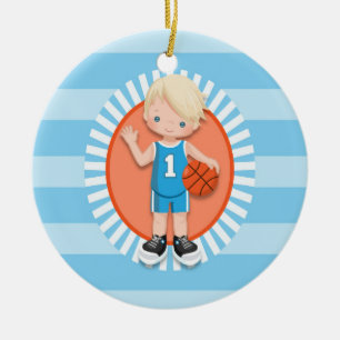 Blonde Boy Basketball Player Ceramic Ornament