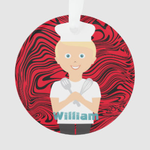 Blonde boy chef hat cooking baking personalised ornament