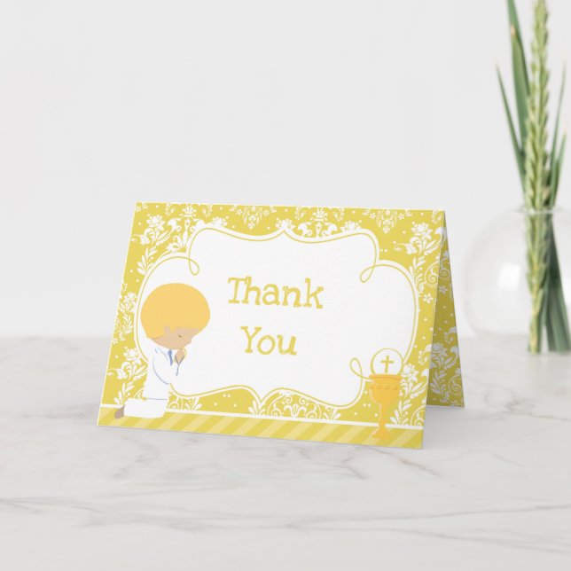 Blonde Boy First Communion  'Thank You' Thank You Card (Front)