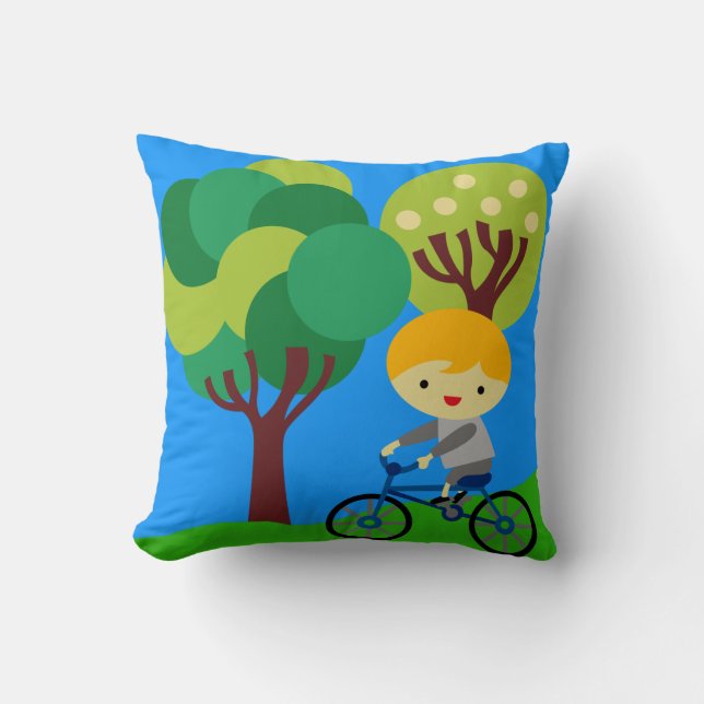 Blonde Boy on Bicycle Pillow (Front)