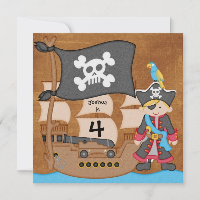 Blonde Boy Pirate Ship Custom Birthday Invitation (Front)