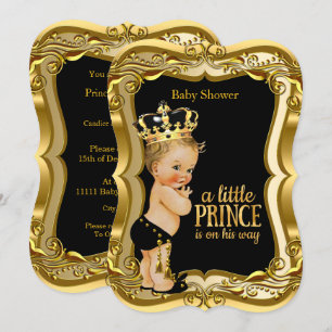 Blonde Boy Prince Baby Shower Black Gold Invitation