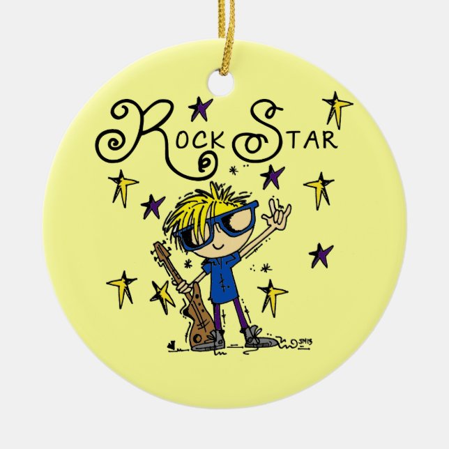 Blonde Boy Rock Star Ceramic Ornament (Front)