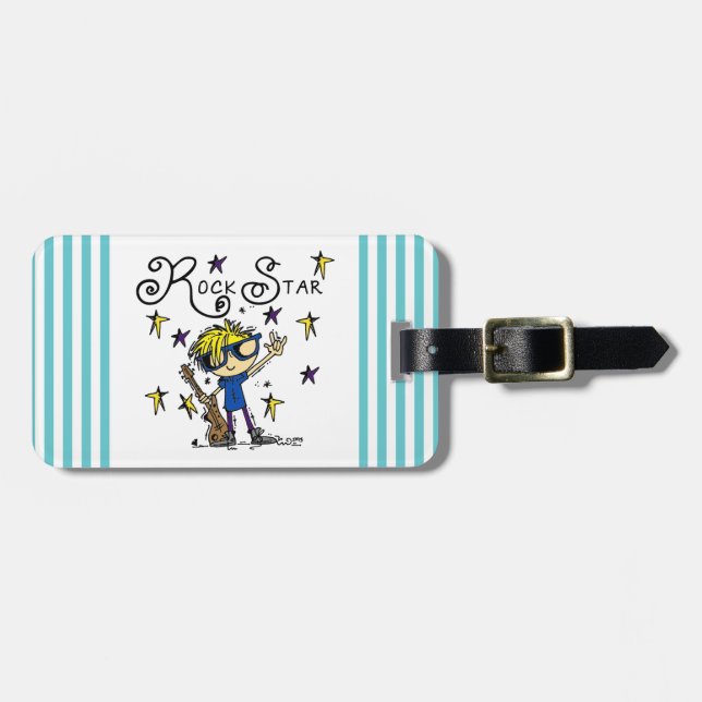 Blonde Boy Rock Star Luggage Tag (Front Horizontal)