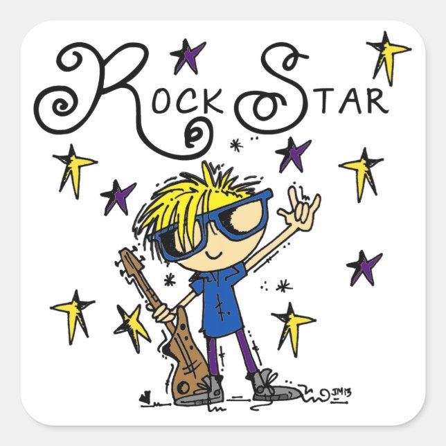 Blonde Boy Rock Star Square Sticker (Front)