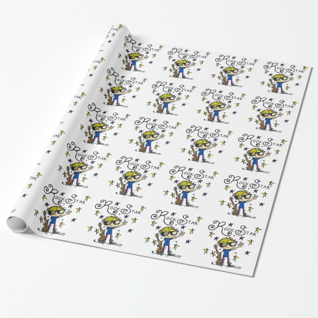 Blonde Boy Rock Star Wrapping Paper (Unrolled)