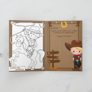 Blonde Boys Cowboy Colouring Page Happy Birthday Card