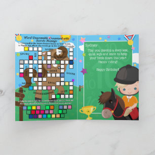 Blonde Boys Equestrian Secret Message Birthday Card
