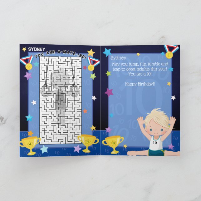 Blonde Boys Gymnastics You Are A-Maze-ing Birthday Card (Inside)